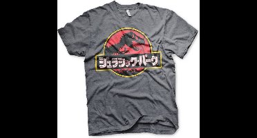 Jurassic Park T-shirt met verweerd logo, Japans, donker gemêleerd