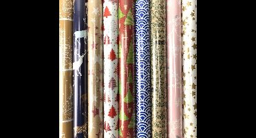 Assortiment kerstpapier cadeaupapier inpakpapier voor kerstmis K34 - 10 mtr x 70 cm - 3 rollen