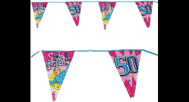 Vlaggenlijn 50 jaar - Sarah - Sarah gezien - Vlaggetjes - Verjaardag - Versiering - Decoratie - Volwassenen - Dames - Folie - 6 meter - Roze