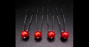 Haarpinnen parel rood met strass puntje