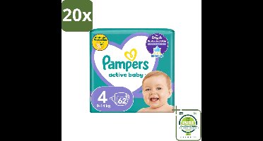 20 x Pampers – Luiers – Active Baby Maat 4 (9-14 kg) – 62 Luiers - Grootverpakking - Vaatwasstrips - Luiers Voor Baby - Droge Luiers - Actieve Baby - Superabsorberende Luiers - Anti-lek Luiers