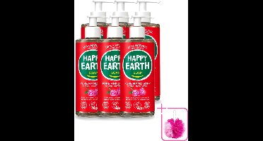 6 x Happy Earth – Handzeep – 100% Natuurlijk Floral Patchouli – 300 ml - Bulkverpakking - Natuurlijke handzeep - Douchemop - Vegan handzeep