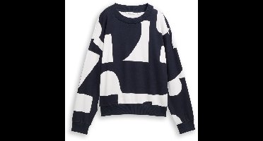 Tom Tailor Denim - Sweatshirt met losse pasvorm en patroon - Maat XXL - navy white big scale print