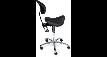 Ergonomische Zadelkruk met Rugleuning Premium Zwart op Wielen Hoge uitvoering (70-84cm) / Met voetensteun / Standaard wielen