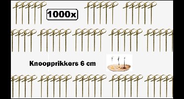 1000x Knoopprikker Bamboe 6cm - Knoop prikker food hapjes BBQ festival feest verjaardag
