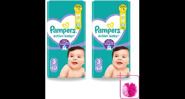 2 x Pampers – Luiers – Active Baby Maat 3 – 54 Luiers - Bulkverpakking - Baby luiers - Douchemop - Droge nachten