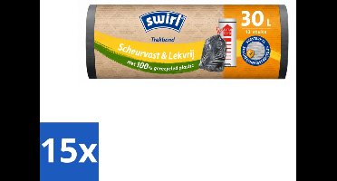 15 x Swirl – Afvalzakken – 30 L – Trekband – 12 zakken - Voordeelverpakking - 15 stuks