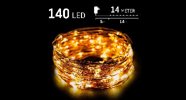 Kerstverlichting buiten - 14 meter 140 LED - Warm Wit - Lichtsnoer Nano Koperdraad - IP44 Stekker met timerfunctie - Kerstboomverlichting - geschikt voor binnen en buiten - kerstverlichting led