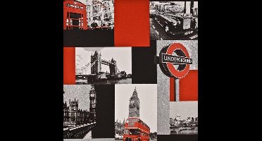 Dutch Wallcoverings Papierbehang - Londen - Zwart/rood