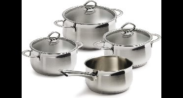 BK Excellent RVS kookpannenset 4 delig - Ø16cm tot Ø20cm - Inductie - Vaatwasserbestendig - Ovenbestendig tot 230° - met deksels - maatverdeling - Zilver