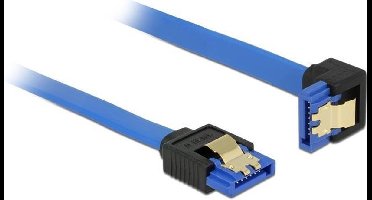 SATA datakabel - recht / haaks naar beneden - plat - SATA600 - 6 Gbit/s / blauw - 0,10 meter