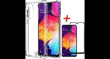 Hoesje geschikt voor Samsung Galaxy A30s - Transparant Shock Proof Case + Screen Protector Full