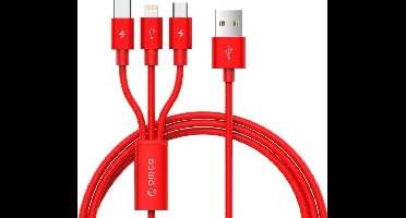 Orico USB-C, Lightning en Micro-USB laadkabel 3A - 1.2M - Rood