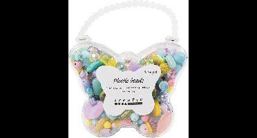 CC Plastic beads, dia. 5-35 mm, hole size 1-8 mm, assorted colours, 193 g, 300 ml/ 1 pack