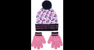 Disney Minnie Mouse 2-delig winterset - muts/handschoenen - roze/zwart - voor kinderen