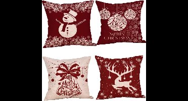4 STKS Kerst Kussenslopen, Kussensloop Merry Christmas Decoraties voor Thuis, Katoen Linnen Vierkante Kussenslopen Kerst Decoratieve - Kerst Kussenslopen Set voor Bank - Bank - Bed en Auto