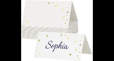 Partydeco Naamkaartjes / plaatskaartjes sterren - Bruiloft - wit / goud - 20x stuks - 9 x 5,5 cm