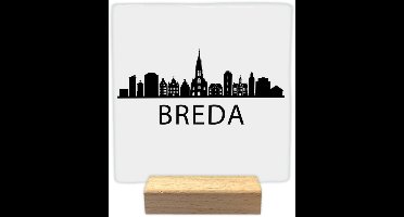 Decoratie tegeltje met tekst - Breda skyline - keramisch - 10x10 cm - inclusief houder