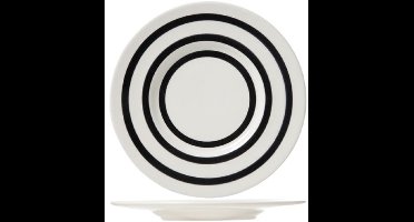 Cosy & Trendy Black Bands Dessertbord Ø22cm - Set van 2 stuks - Wit/Zwart