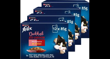 Felix Dubbel Zo Lekker in Gelei - Kattenvoer Natvoer - Mix Selectie - 48 x 85 g