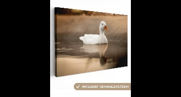 OneMillionCanvasses - Canvas - Schilderij - Eend - Vogel - Water - Wit - Schilderijen op canvas - Foto op canvas - 90x60 cm - Muurdecoratie