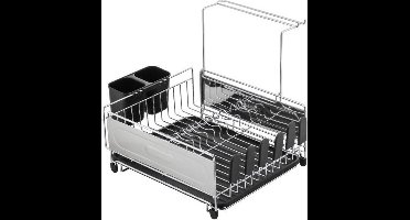 ITEM international Luxe afdruiprek RVS en zwart - met lekbak - 45 x 30,5 cm - geschikt voor borden en glazen