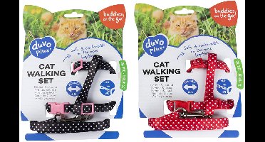 Duvo+ Kat Wandelset Witte Bollen Zwart/Rood 20-35cm / 10mm - 125cm