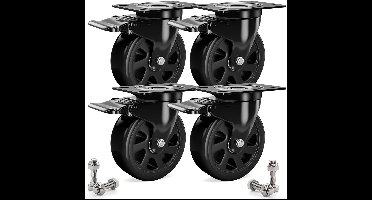 wielen - 4 stuks - Zware - met rem - tot 480 kg - stille - Wielbreedte 2 Inch - Zwart