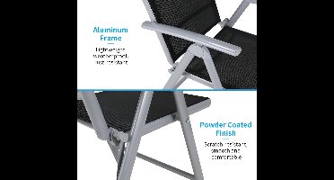 Opvouwbare Terrasstoel - Tuinstoel - Campingstoel - Lounge Stoelen - Lichtgewicht - Hoge Rugleuning - Aluminium Stoel - Set van 2 - 120kg Draagkracht - Zwart