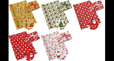 Cadeaupapier 70x200 cm - Kerstafbeeldingen - 5 stuks