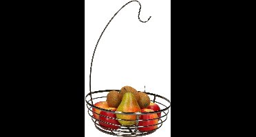 Cosy & Trendy Fruitschaal met bananenhouder - metaal - D28 x H40 cm - zwart - rond