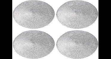 12x stuks ronde placemats zilver polypropeen 38 cm - Placemats/onderleggers - Tafeldecoratie