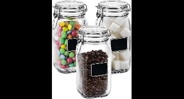 6x Weckpotten/inmaakpotten met krijtplaatje en beugelsluiting 1,5 L - Inmaakpotten - Weckpotten - D 10,6 cm