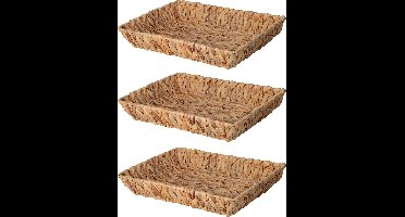 H&S Collection Broodmand - 3x - gevlochten riet - naturel - 33 x 25 x 6 cm