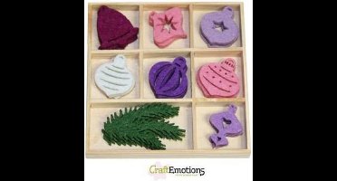 CraftEmotions Vilt ornament doosje Purple Holiday kerstballen 40 assorti  - box 10.5 x 10.5 cm