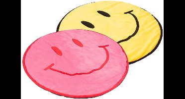 Coockoo Big Smile Kattenkussen - Rond Pluche Kussen met Smiley - Anti-slip - Wasbaar - Ø60cm - Roze
