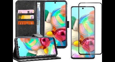 Hoesje geschikt voor Samsung Galaxy A71 - Screen Protector FullGuard - Book Case Kunstleer Pasjeshouder Zwart & Screenprotector