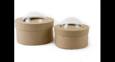 Blister dozen rond | decopatch doosje rond papier maché met blister deksel display venster 12 en 15 cm doorsnee | mixed media workshop| persoonlijk geschenkdoosje herinneringsdoos box | vakantie idee servetten