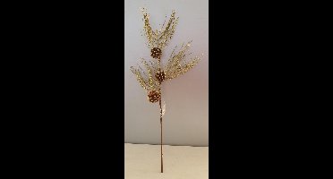5stuks House of seasons Kersttak met dennenappels glitter goud H70cm