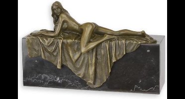 Bronzen beeld - Liggende Naakte dame - Erotisch sculptuur - 15,8 cm hoog