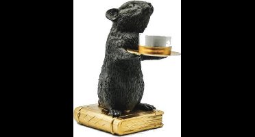 Housevitamin Muis Waxinelichthouder - Decoratieve Kaarsenhouder - 8x10x17 cm - Zwart