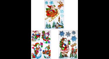 Kerst Raamstickers - Kerstman, Sneeuwpop en Rendier - 3 Stickers
