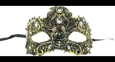 Venetiaanse Masker met Diamanten - Goud - 16 x 9 x 11 cm