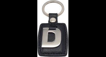 Sleutelhanger - Zilver/Zwart - Letter D - Kunstleer - Metaal