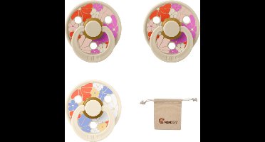 Bibs studio fopspenen maat 1 (0-6 maanden) Set 3 fopspenen + speenzakje - 1x Flower child ivory , 2x Flower child vanilla
