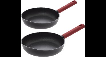 Secret de Gourmet Koekenpannen Valence - D27 en D31 cm - alle warmtebronnen - zwart/rood