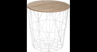 Atmosphera Bijzettafel Kumi - Witte salontafel en opberger - Metaal - Draadmand
