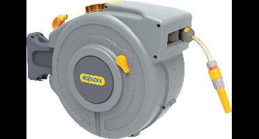 Hozelock Auto Reel 25 meter- zelf oprollende muurhaspel - met startset en tuinspuit - grijs
