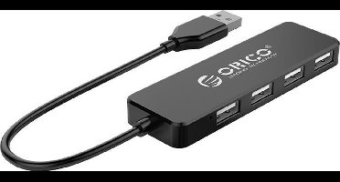 Orico USB 2.0 Hub met 4 USB-A poorten - extra dun - zwart