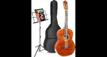 Akoestische gitaar voor beginners - MAX SoloArt klassieke gitaar / Spaanse gitaar 4/4 - Met o.a. 39'' gitaar, muziekstandaard, gitaartas, gitaar stemapparaat en extra accessoires - Bruin (hout)